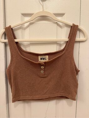 Madewell Brown Ribbed Button-Front Crop Tank
